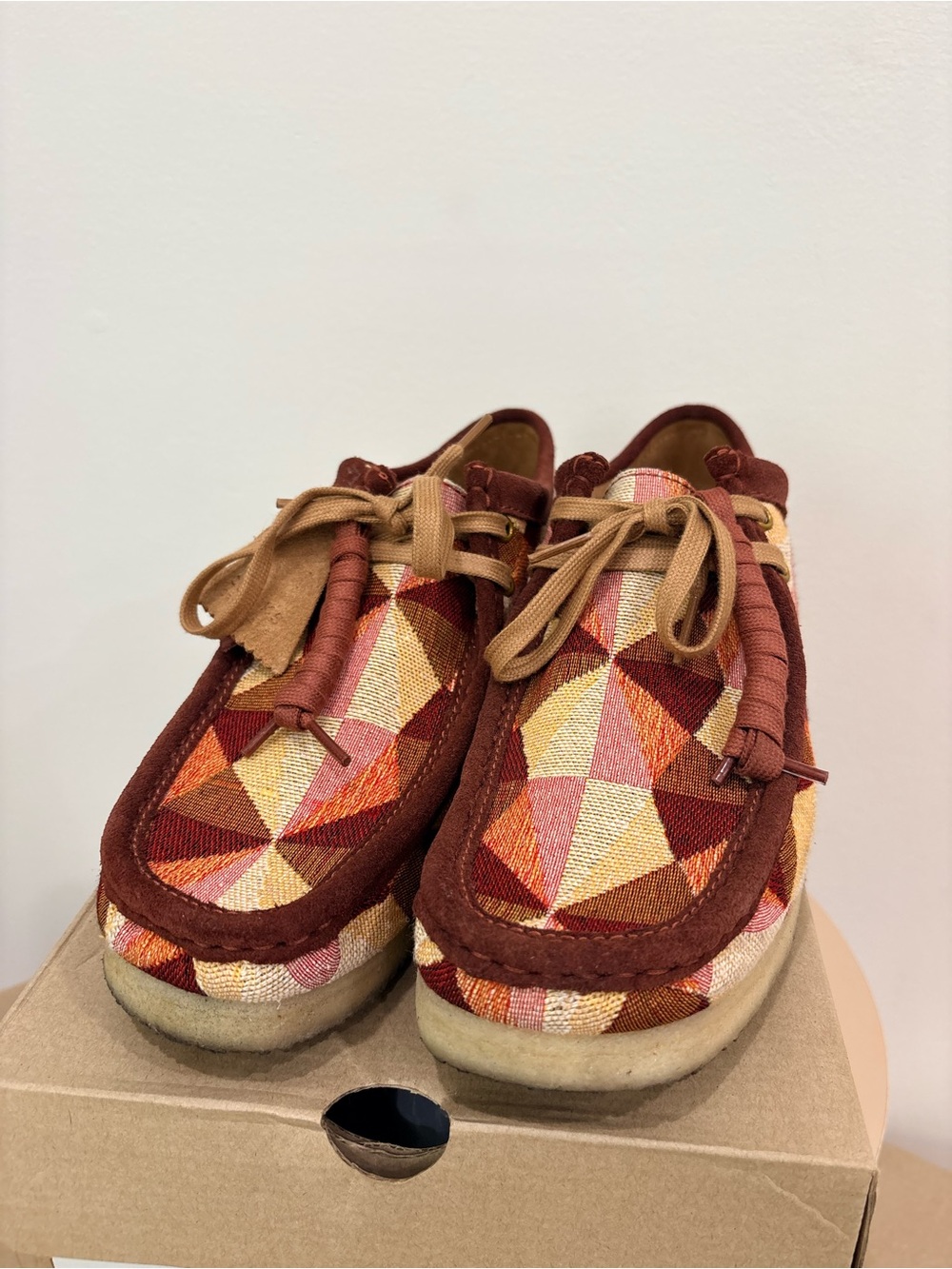 Clarks Men's Geometric Pattern Loafers in Burgundy, Tan, Gold